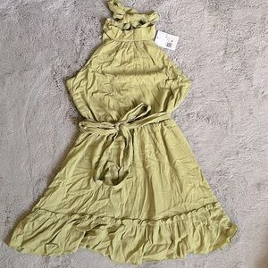 NWT Light Olive Green Gauzy Flowy Mini Dress size medium